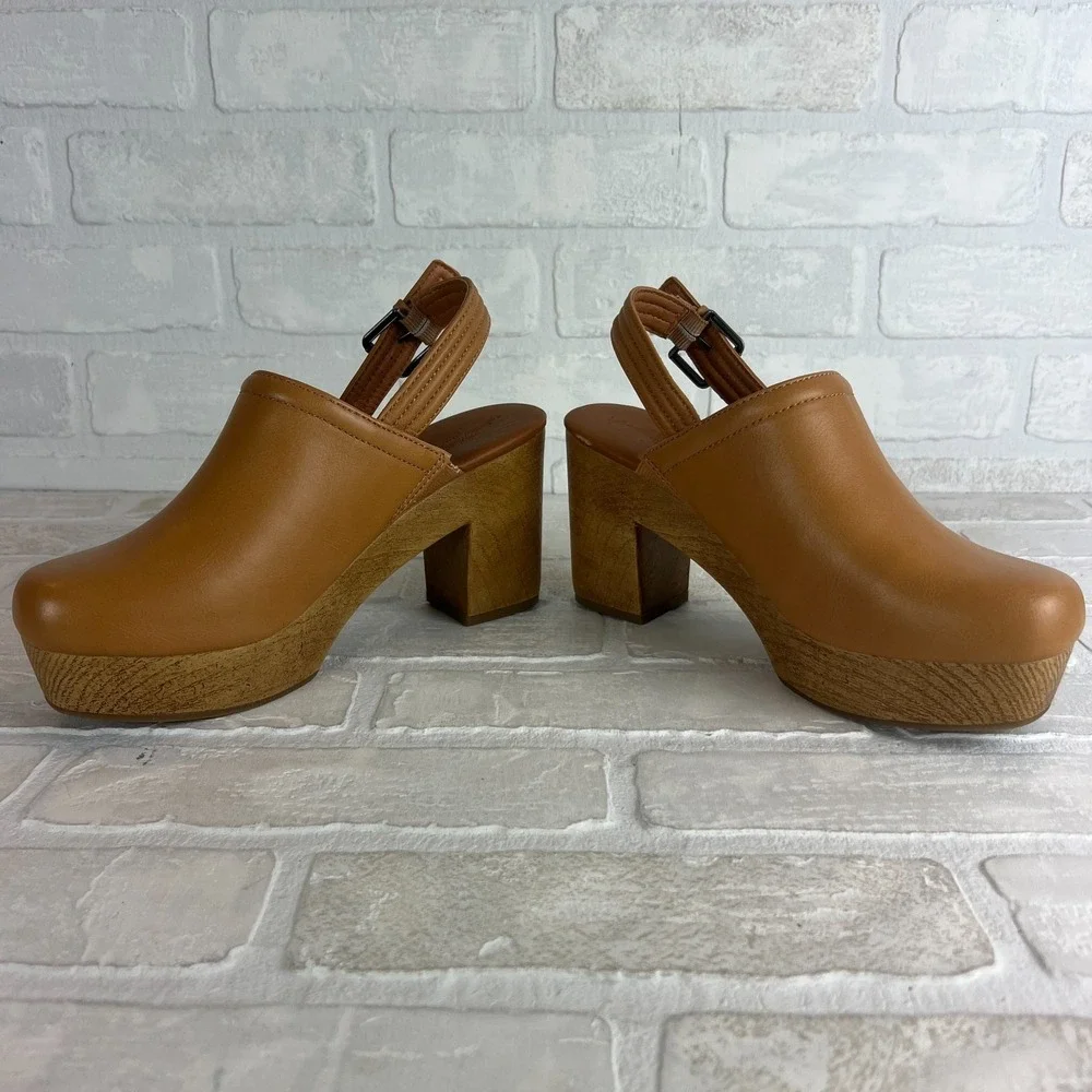 Universal Thread Watson Clogs Womens 7.5 Brown Faux Leather Slingback Platform - Picture 8 of 12